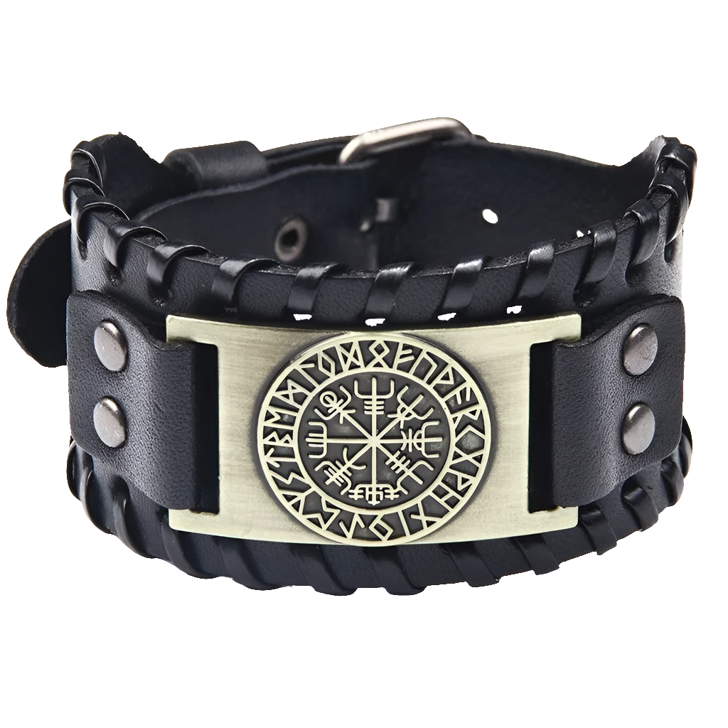 Pulseira de couro masculina retro pirata bússola celta viking.