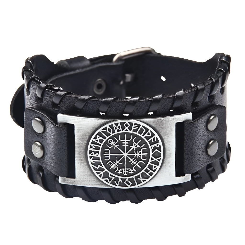 Pulseira de couro masculina retro pirata bússola celta viking.