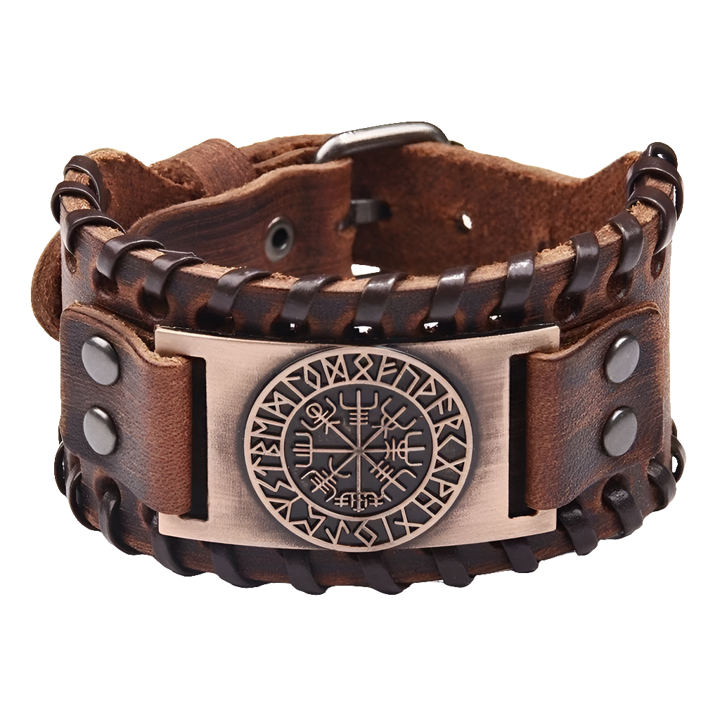 Pulseira de couro masculina retro pirata bússola celta viking.