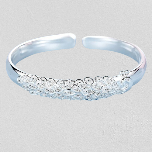 Pulseira de prata esterlina 925 elegante com tela de abertura de pavão, braceletes para mulheres.