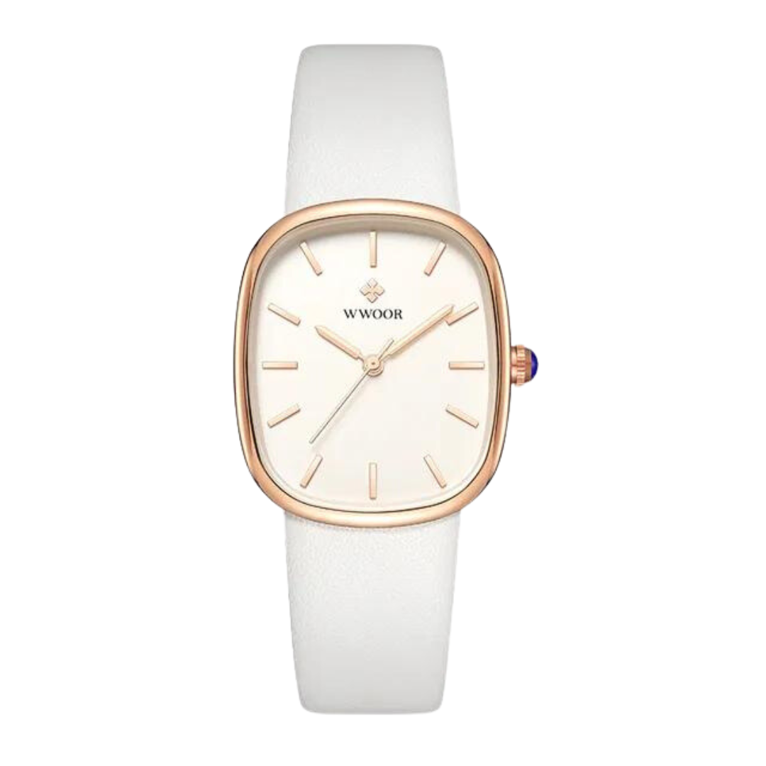 Relógio feminino pulseira em couro minimalista elegante